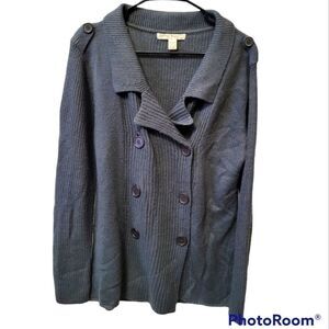 Stephanie Rogers Gray Ribbed Button Up Sweater, Size L